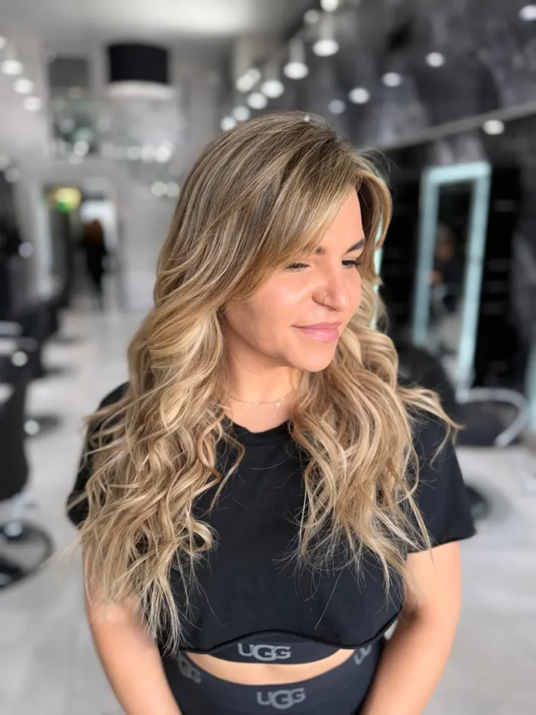 Blonde balayage waves at MG Hair Studios