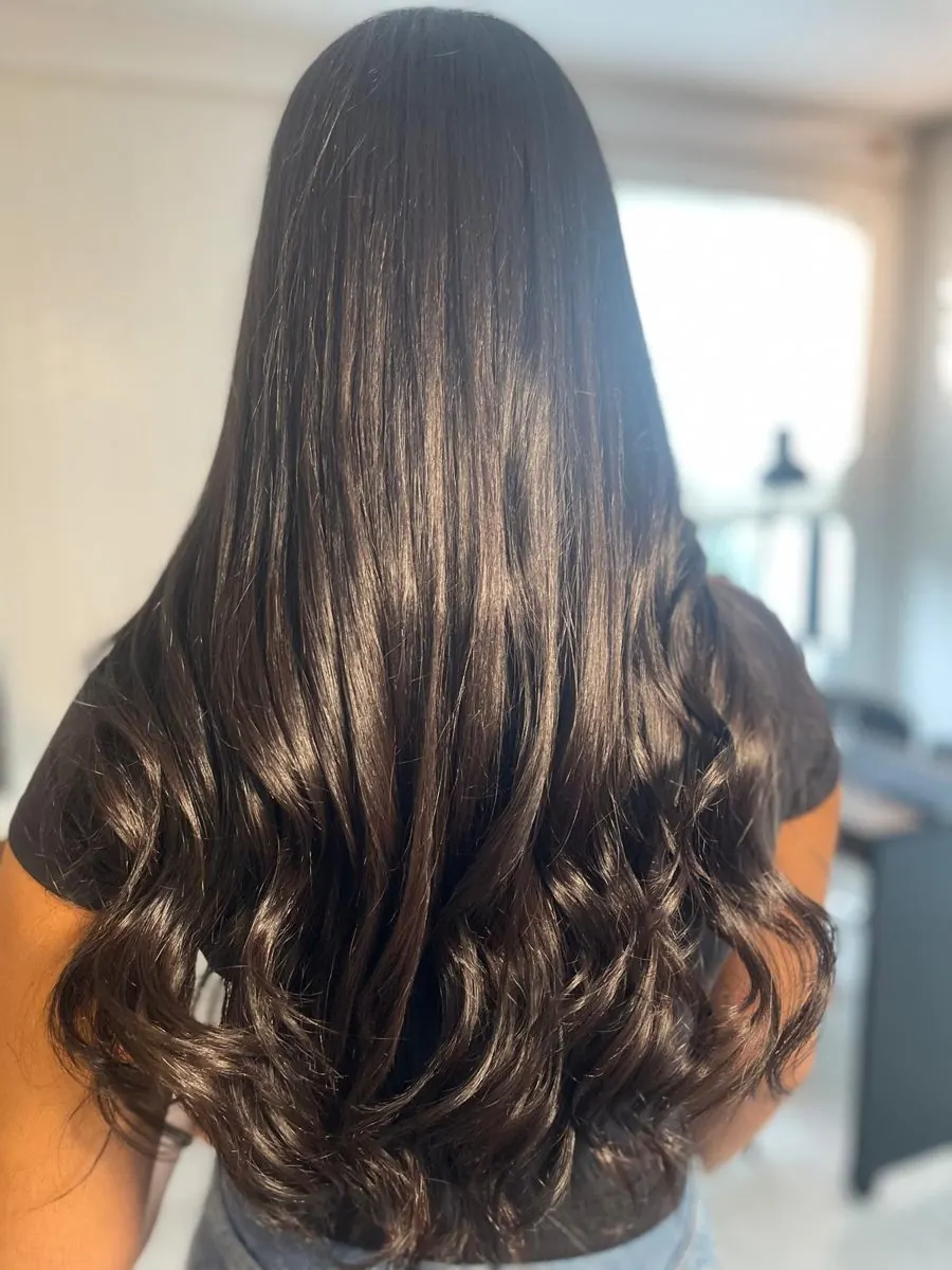 Keratin treatment result, smooth glossy hair at MG Hair Studios